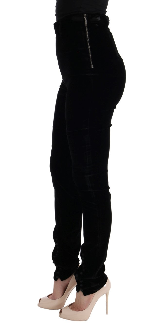 Schwarze Slim Fit-Hose aus Samt