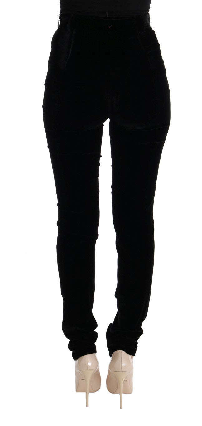 Schwarze Slim Fit-Hose aus Samt