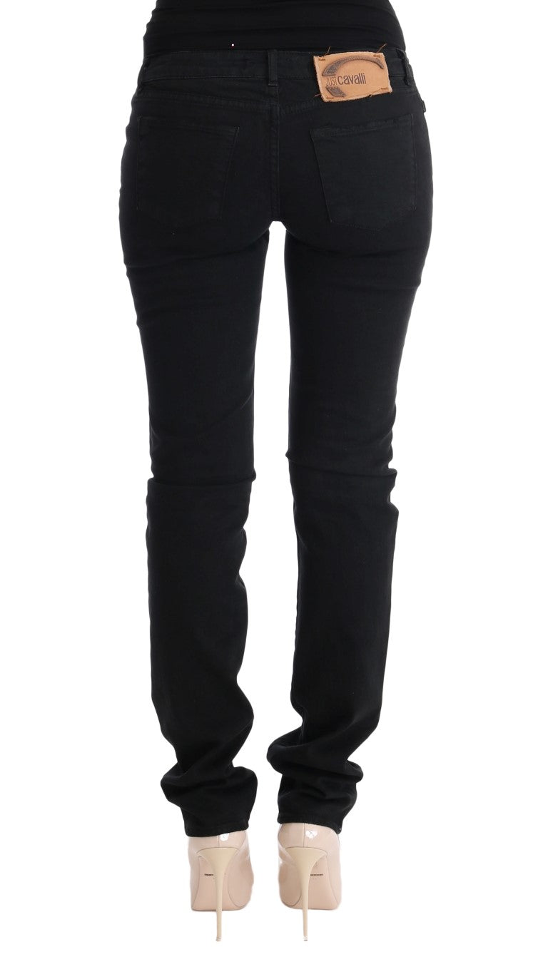 Schwarze Slim Fit Jeans mit niedriger Taille aus Baumwolle