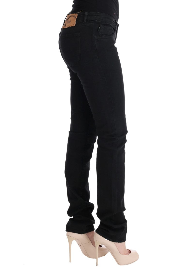 Schwarze Slim Fit Jeans mit niedriger Taille aus Baumwolle