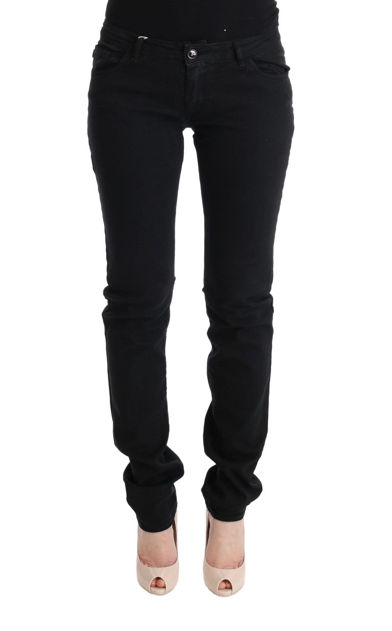 Schwarze Slim Fit Jeans mit niedriger Taille aus Baumwolle
