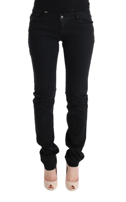 Schwarze Slim Fit Jeans mit niedriger Taille aus Baumwolle