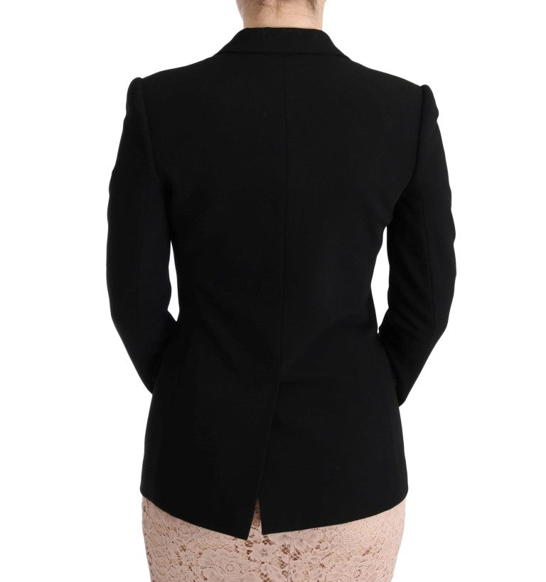 Schwarzer schmaler Blazer mit Blumen-Jacquard