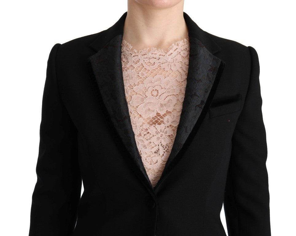 Schwarzer schmaler Blazer mit Blumen-Jacquard