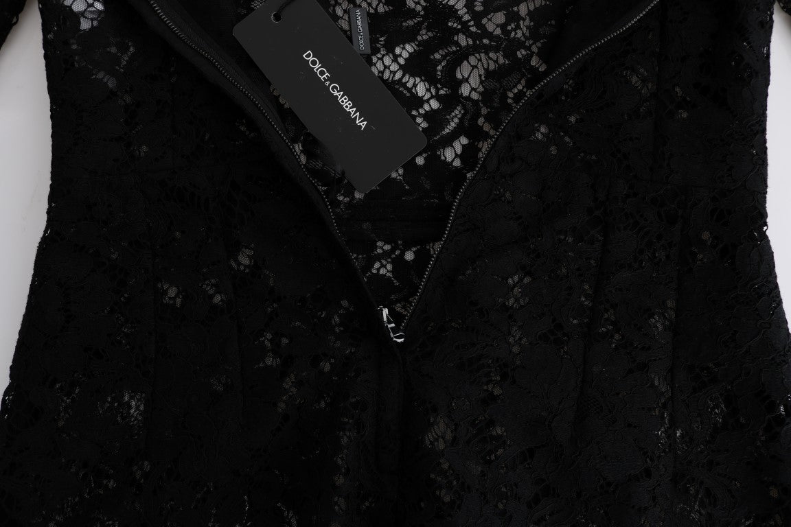 Schwarzes Kleid aus geblümter Kamillenspitze Sicily