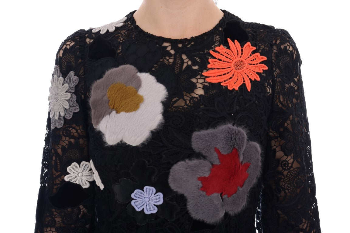 Schwarzes Kleid aus geblümter Spitze mit Sicily-Muster