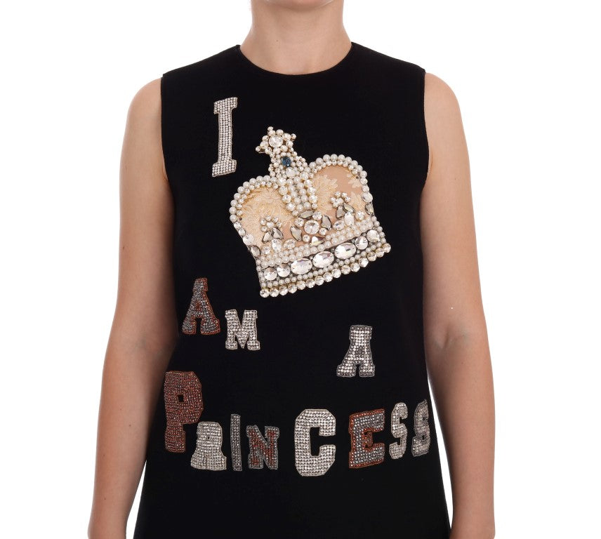 Schwarzes I AM A PRINCESS Kristall-Shiftkleid