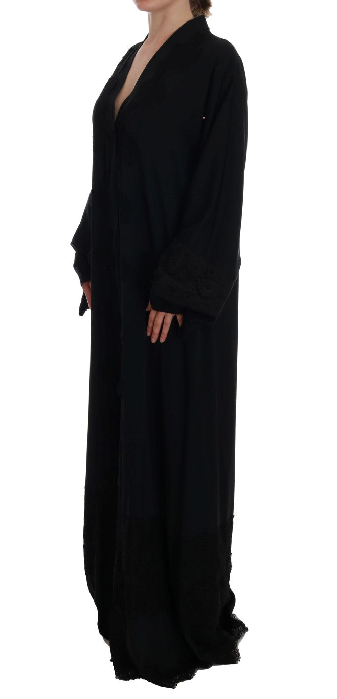 Blaues Kaftan-Kleid mit Blumenapplikationen aus Spitze