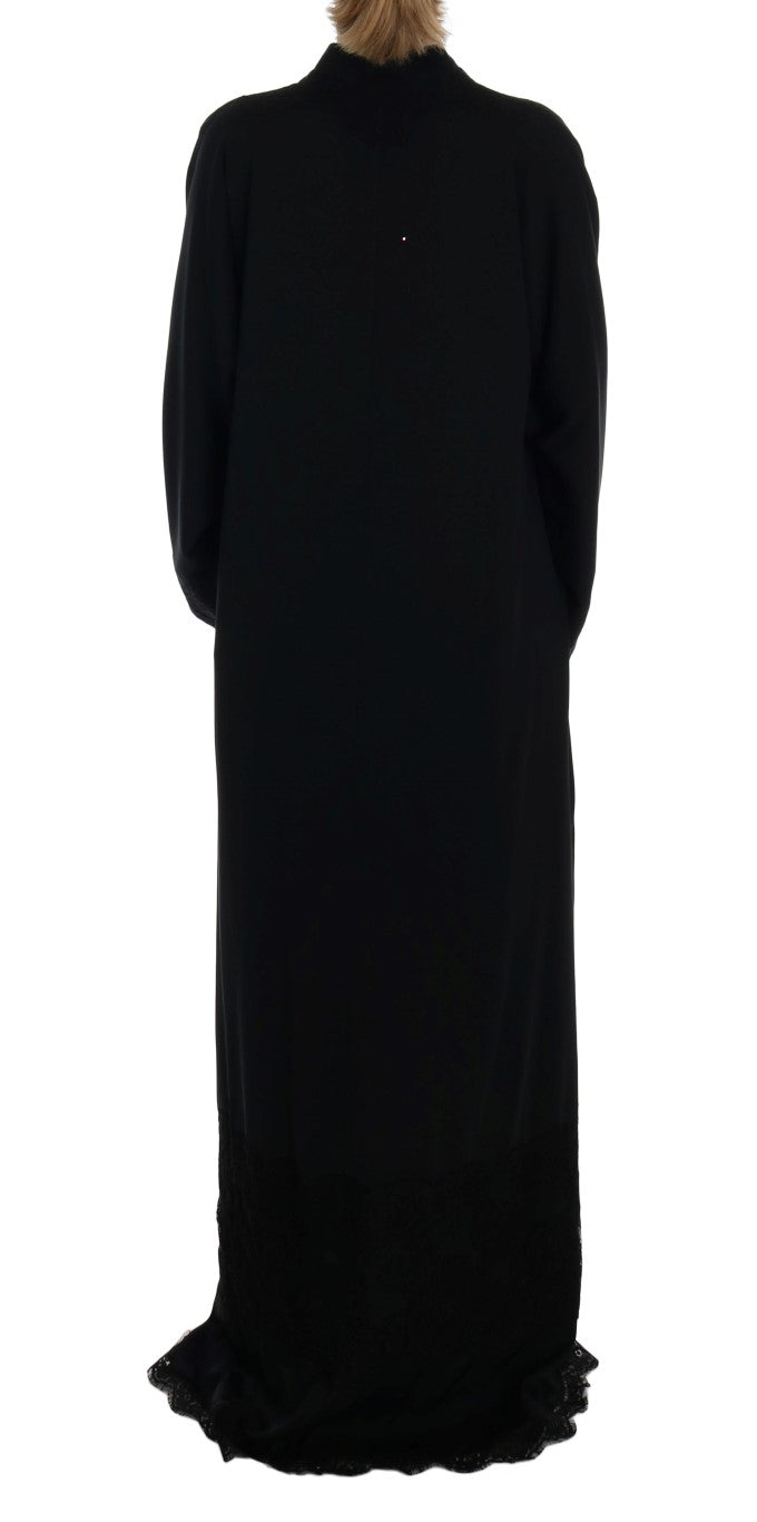 Blaues Kaftan-Kleid mit Blumenapplikationen aus Spitze