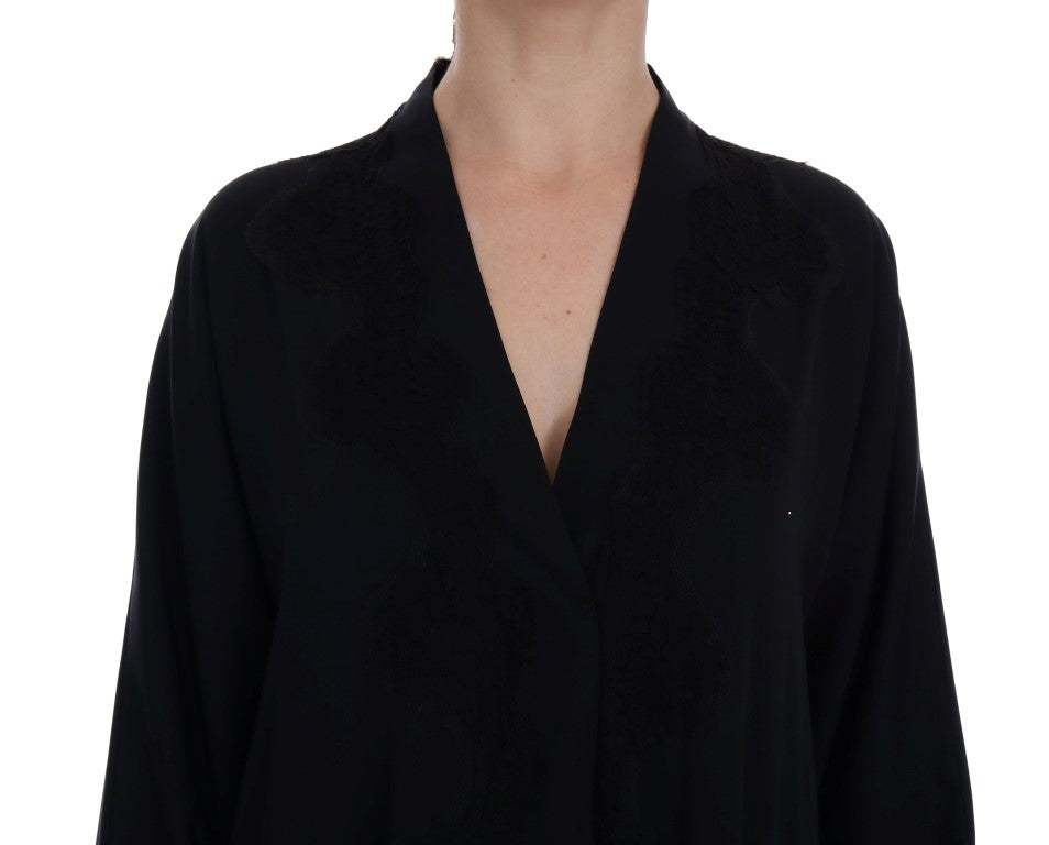 Blaues Kaftan-Kleid mit Blumenapplikationen aus Spitze