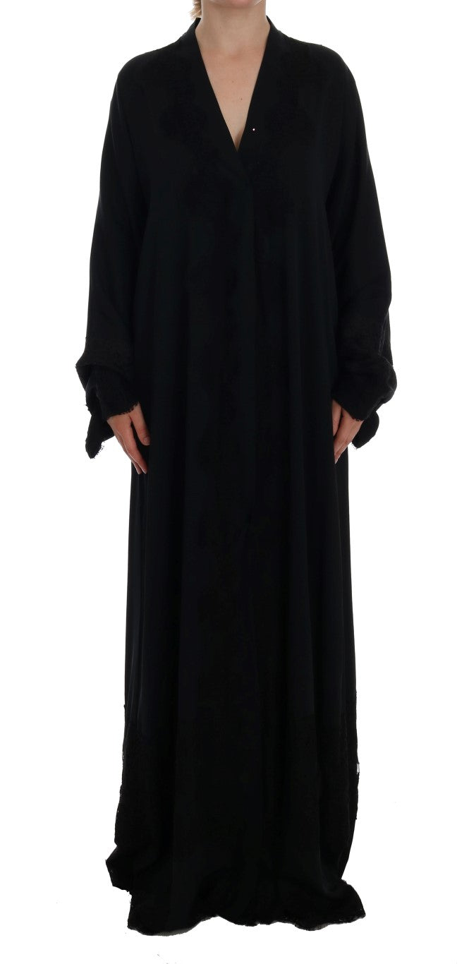 Blaues Kaftan-Kleid mit Blumenapplikationen aus Spitze