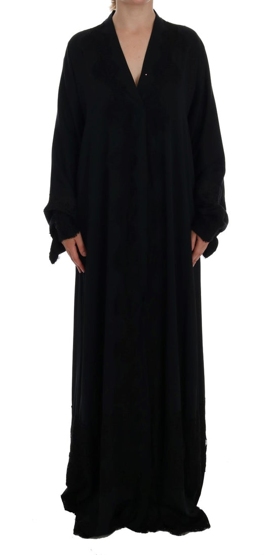 Blaues Kaftan-Kleid mit Blumenapplikationen aus Spitze