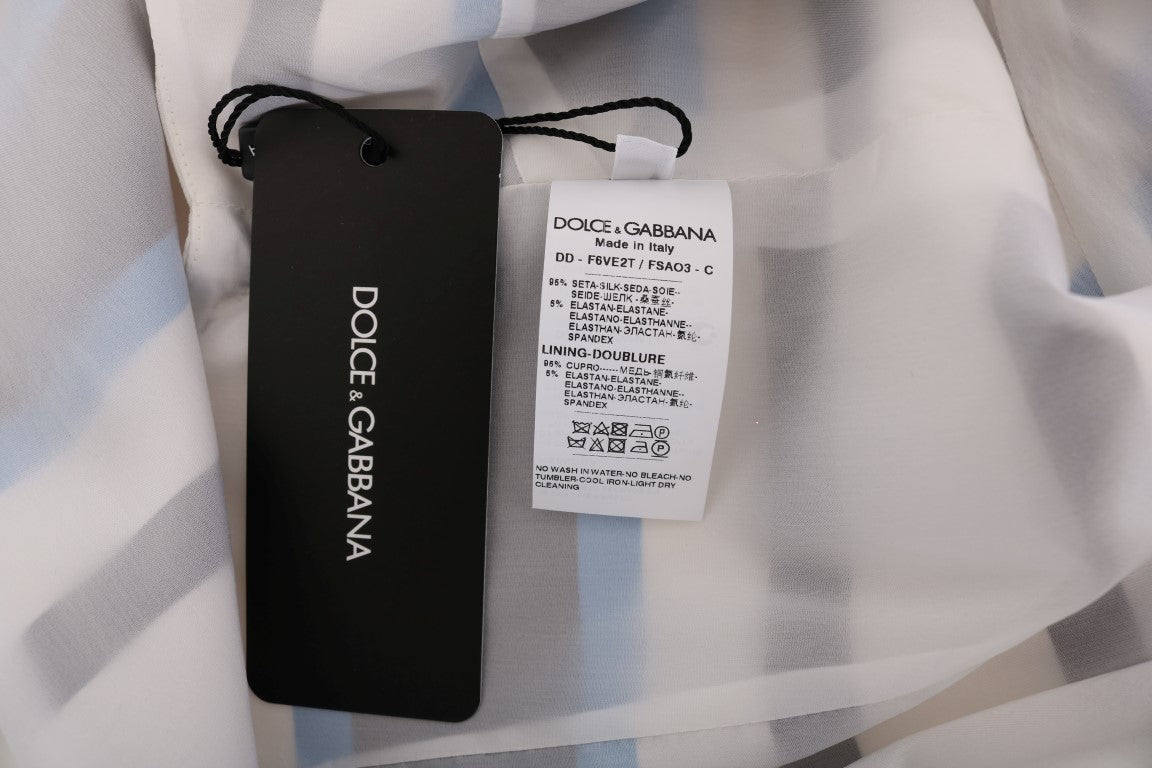 Blau-weiß gestreiftes Seiden-Stretch-Shiftkleid