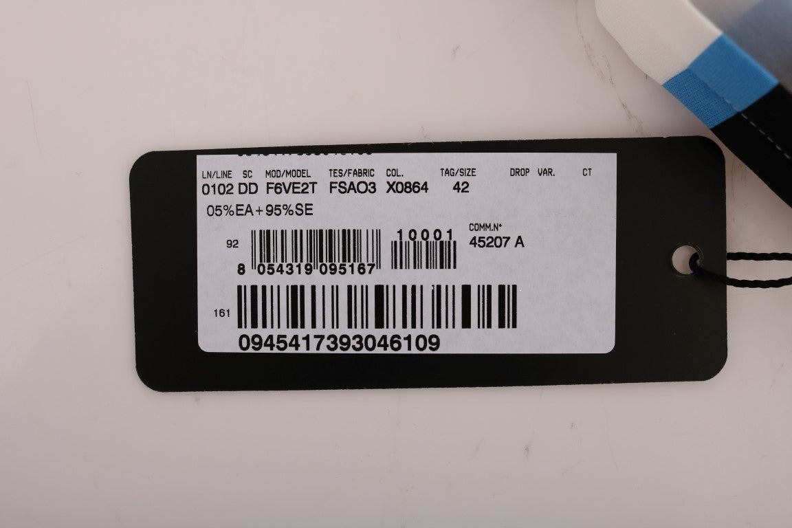 Blau-weiß gestreiftes Seiden-Stretch-Shiftkleid