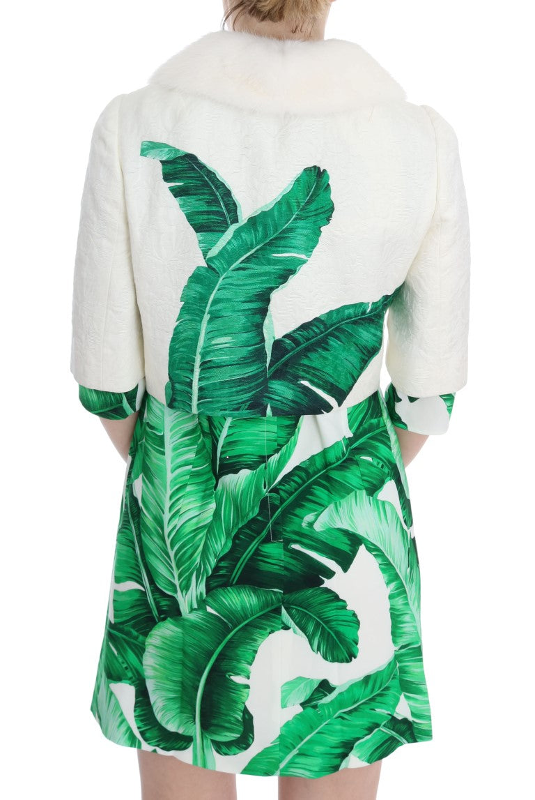 Weiße Brokat-Bananenblatt-Pelz Bolero-Jacke
