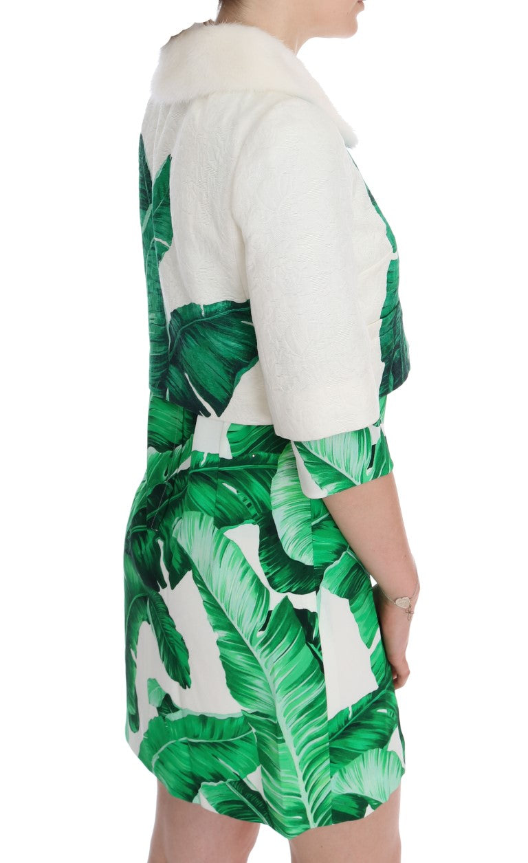 Weiße Brokat-Bananenblatt-Pelz Bolero-Jacke