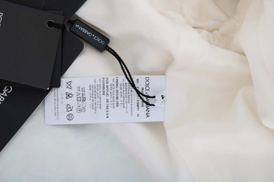 Weiße Brokat-Bananenblatt-Pelz Bolero-Jacke