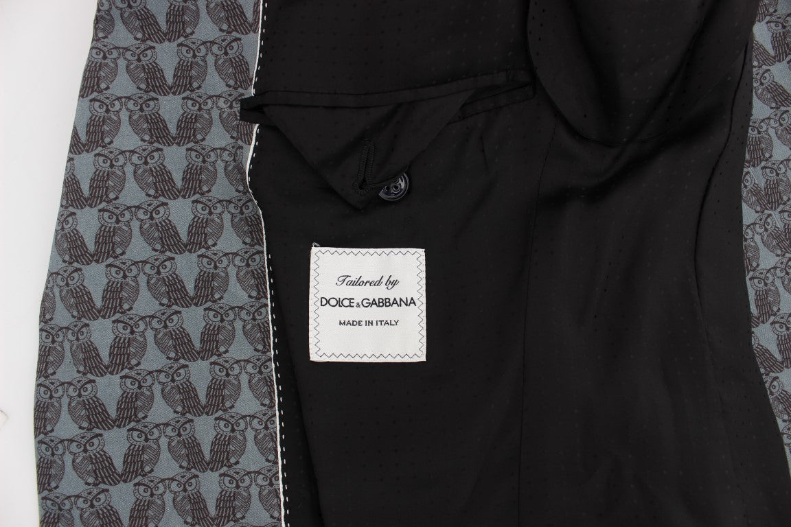 Blauer Woll-Anzug mit Eulen-Print Slim Fit 3 Stück Anzug