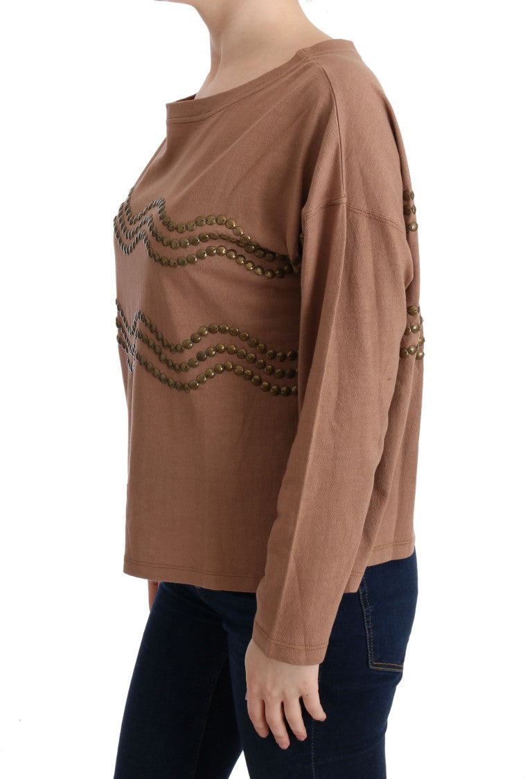 Brauner Pullover mit Nieten aus Baumwolle