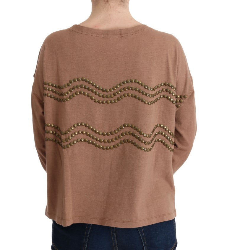 Brauner Pullover mit Nieten aus Baumwolle