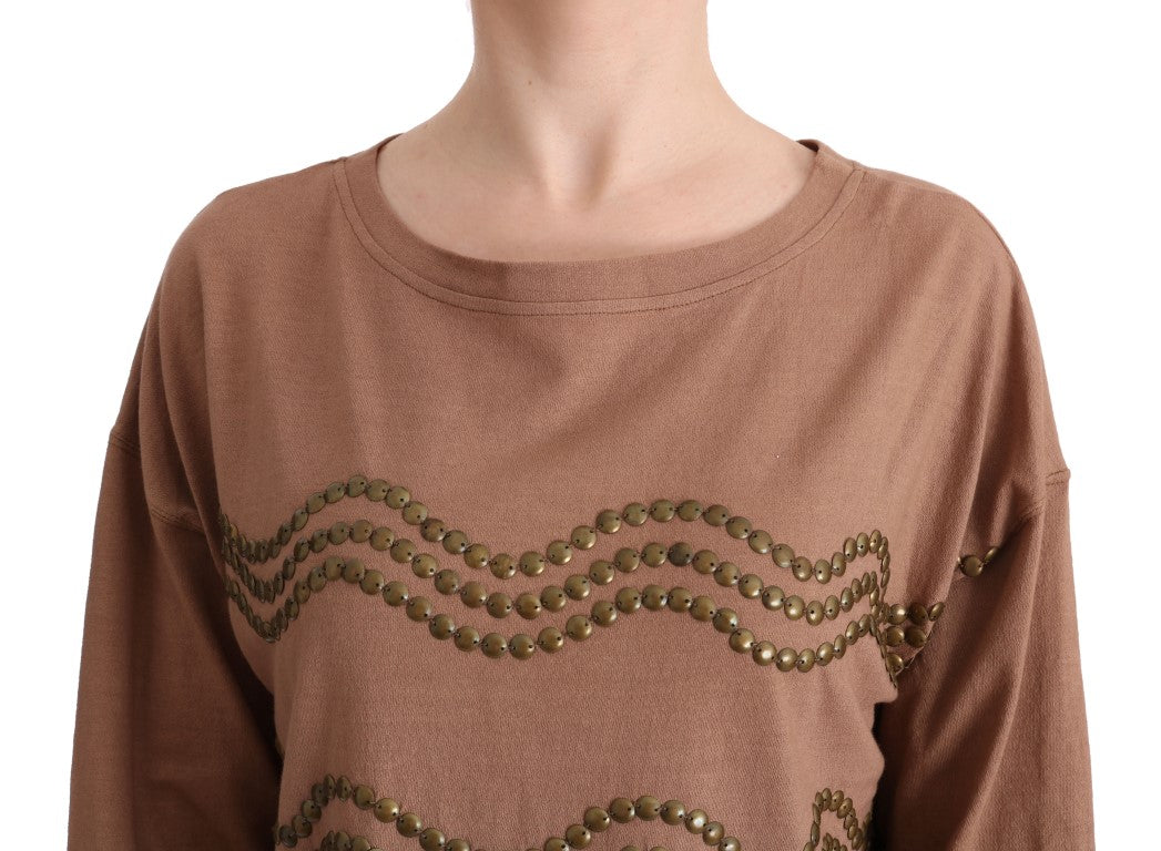 Brauner Pullover mit Nieten aus Baumwolle
