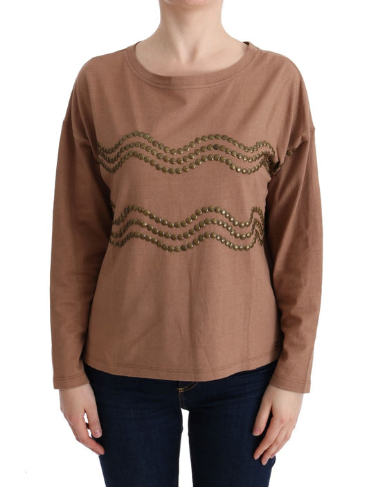 Brauner Pullover mit Nieten aus Baumwolle