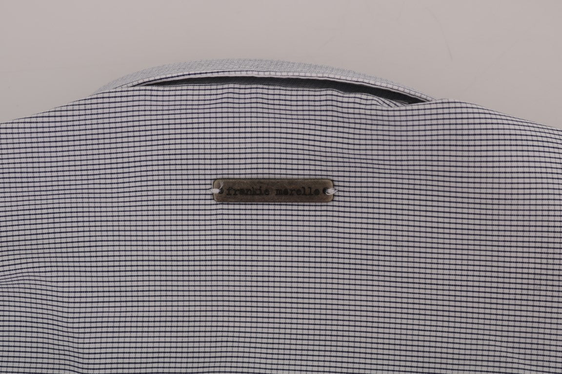 Weißblau kariertes Freizeithemd aus Baumwolle mit normaler Passform