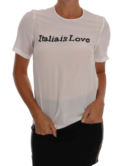 Weißes Seiden-T-Shirt ITALIA IS LOVE Bluse