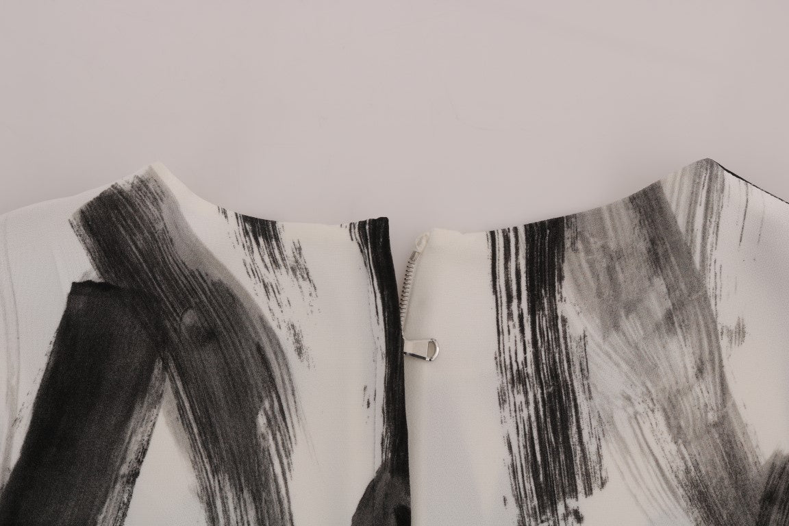 Weiß-schwarz gestreiftes bedrucktes Blusentop