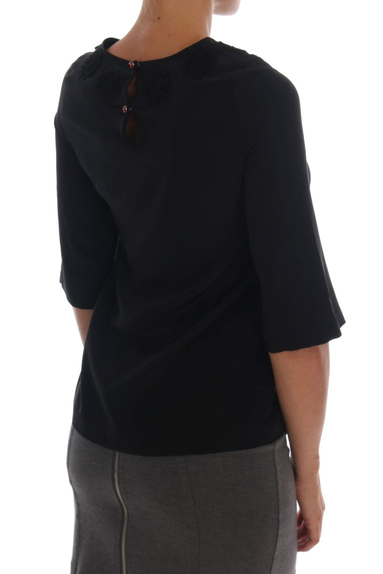 Schwarze Sacred Heart Top-Bluse mit Spitze