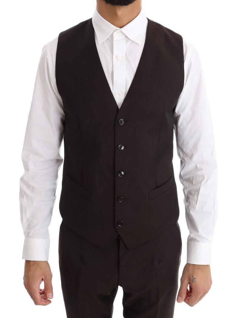 Braun gestreifter GOLD Slim Fit 3 Stück Anzug