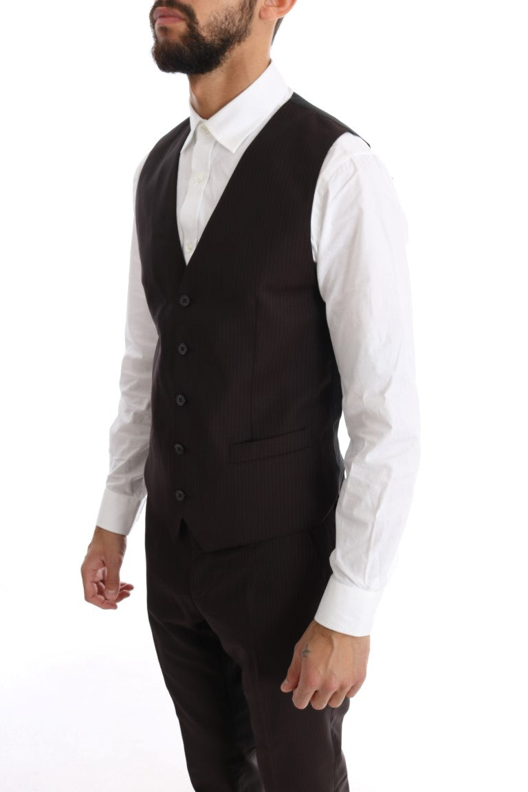 Braun gestreifter GOLD Slim Fit 3 Stück Anzug