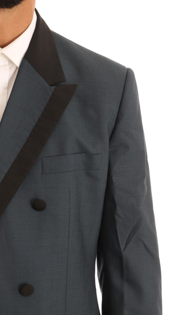 Blauer doppelreihiger 3-teiliger Anzug aus Wolle