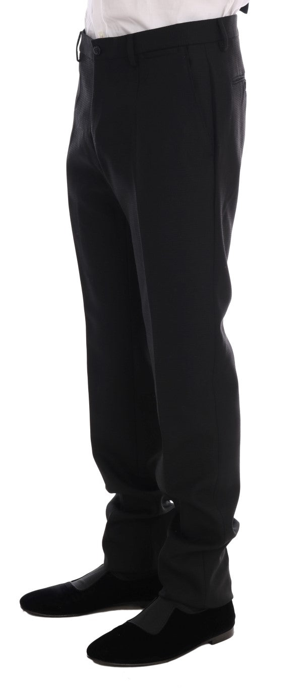 Schwarzer Slim Fit Anzug aus Wolle mit einem Knopf