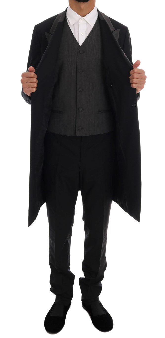 Schwarzer Woll-Stretch-3-Stück-Anzug mit zwei Knöpfen