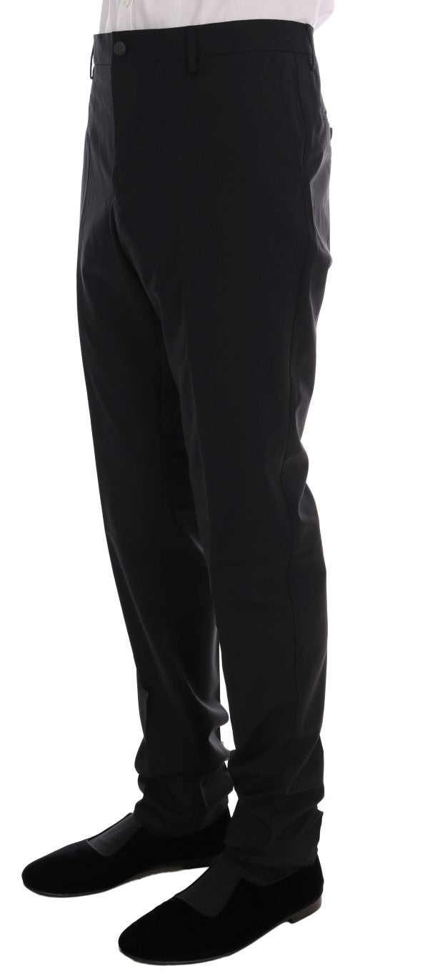 Schwarzer Woll-Stretch-3-Stück-Anzug mit zwei Knöpfen