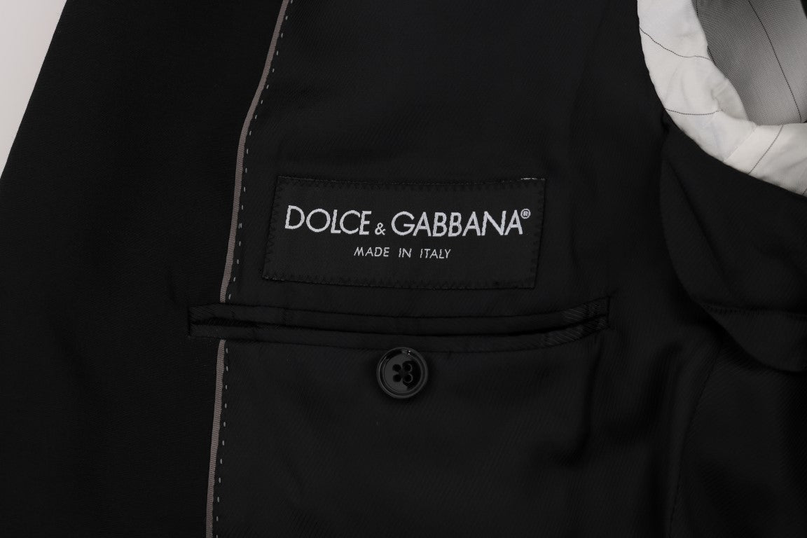 Schwarzer Slim Fit Anzug aus Wolle und Seide mit einem Knopf