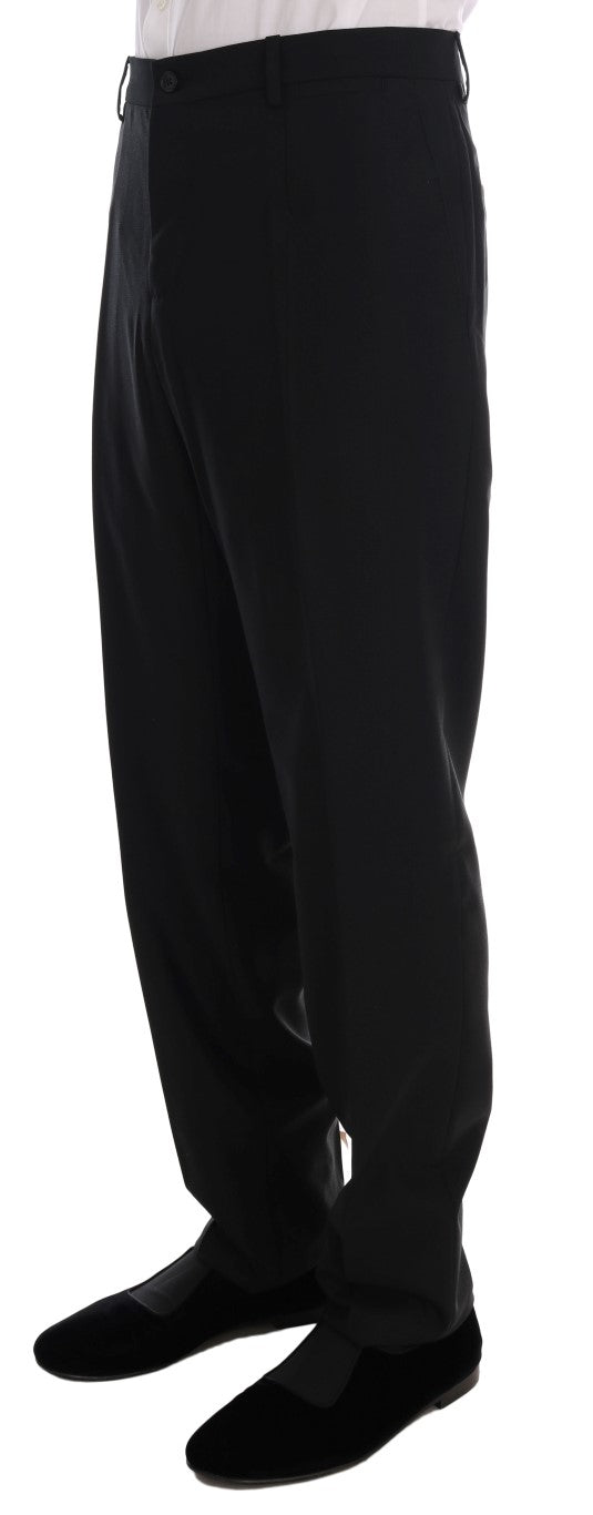 Schwarzer doppelreihiger Slim Fit Anzug aus Wolle