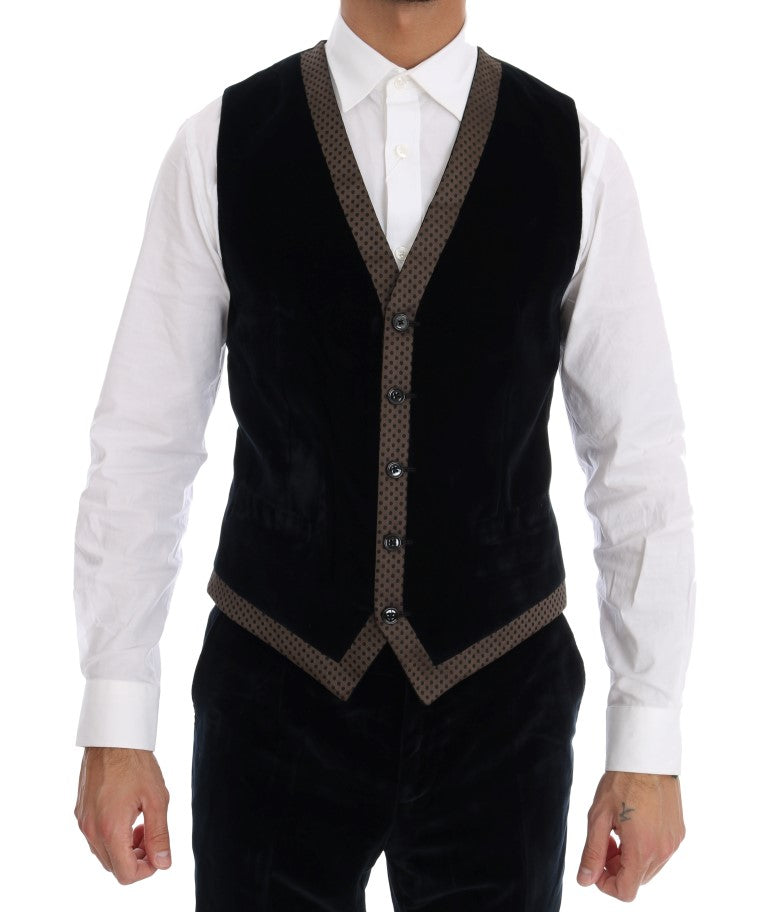 Blauer Samtanzug mit zwei Knöpfen, schlank, 3-teilig