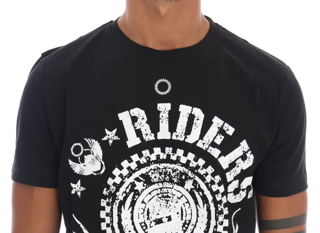 Schwarzes Baumwoll-RIDERS T-Shirt mit Rundhalsausschnitt