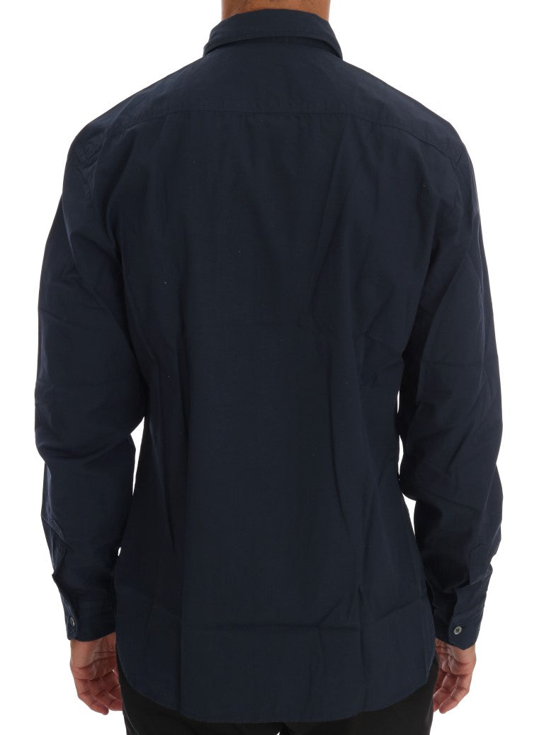 Blaues Freizeithemd aus Baumwolle mit langen Ärmeln