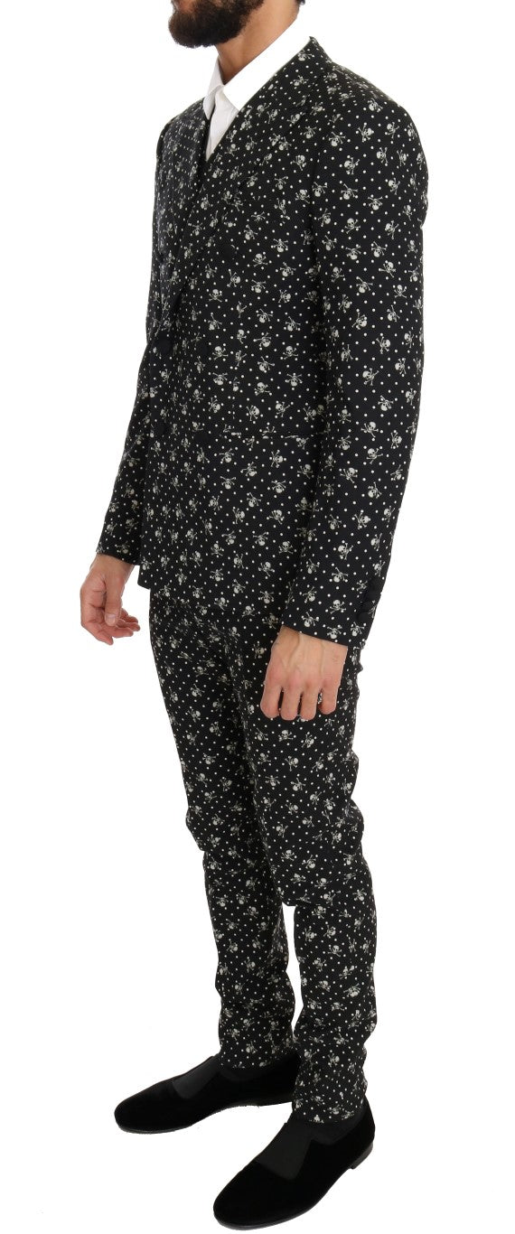 Schwarzer Totenkopfdruck Slim Fit 3 Stück Anzug