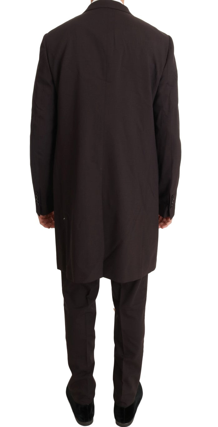 Bordeauxfarbener Woll-Stretch-Anzug, lang, 3-teilig