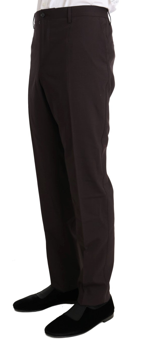 Bordeauxfarbener Woll-Stretch-Anzug, lang, 3-teilig