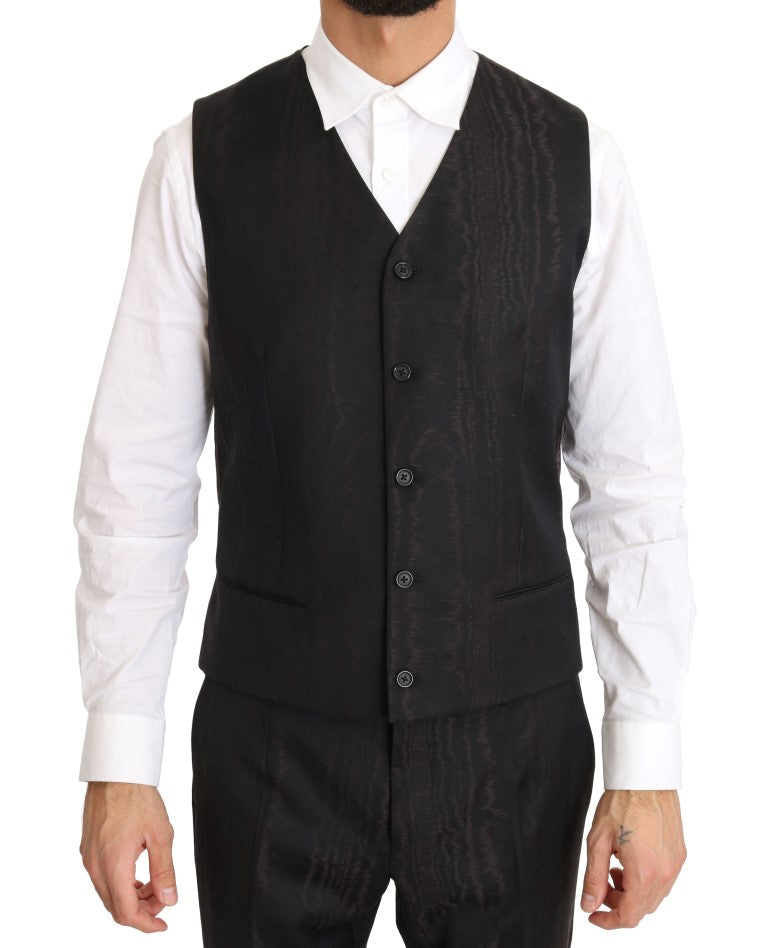 Brauner doppelreihiger Slim Fit Anzug aus Wolle