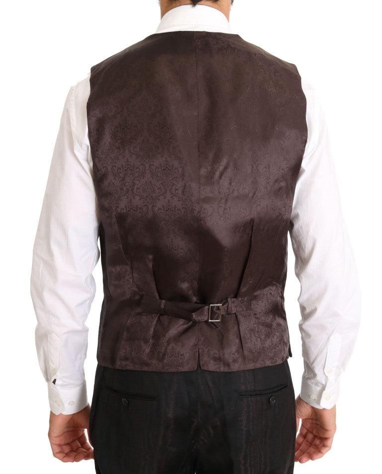 Brauner doppelreihiger Slim Fit Anzug aus Wolle