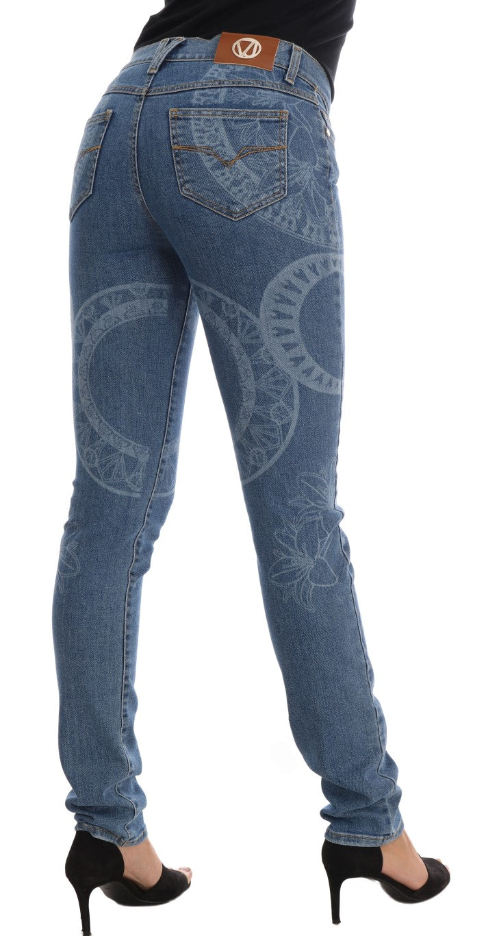 Blaue Waschung Druck Stretch Slim Fit Jeans