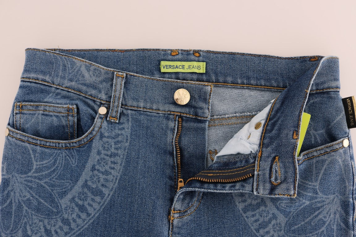 Blaue Waschung Druck Stretch Slim Fit Jeans