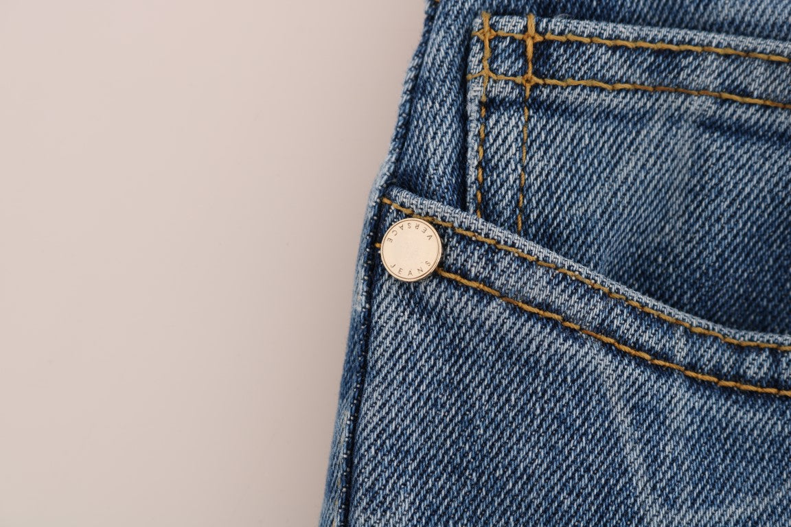 Blaue Waschung Druck Stretch Slim Fit Jeans