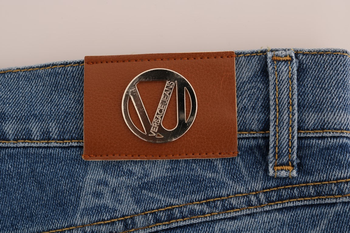 Blaue Waschung Druck Stretch Slim Fit Jeans